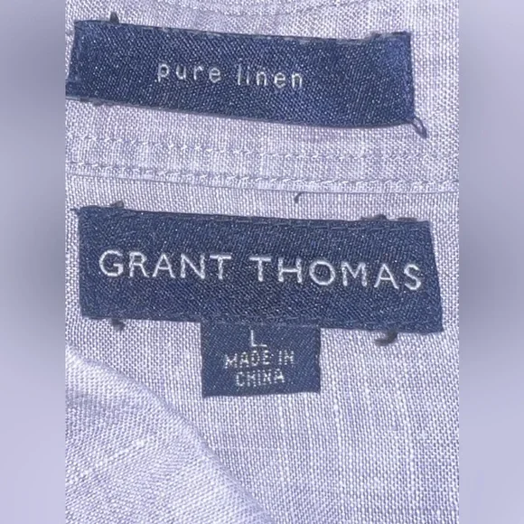 Grant Thomas Men’s Pure Linen Light Blue Button Up Shirt Size Large EUC - Picture 4 of 4